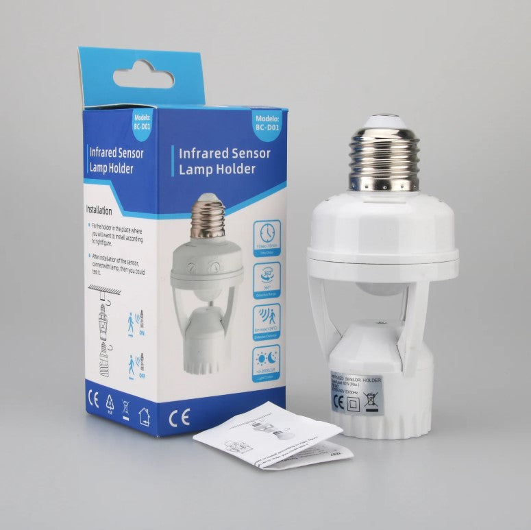 Smart Motion Sensor Light & E27 Bulb Holder – 360° Infrared Detection