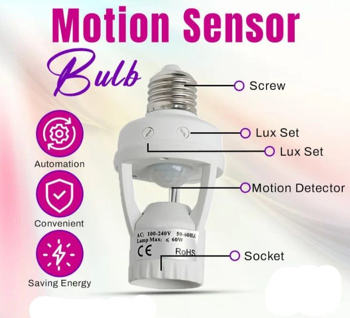 Smart Motion Sensor Light & E27 Bulb Holder – 360° Infrared Detection
