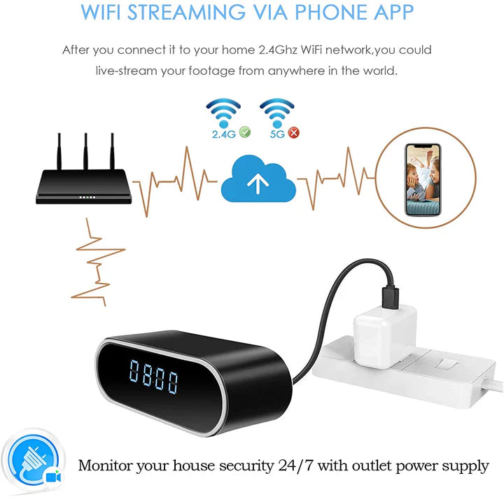 Mini Table Clock Camera 4K – Hidden Camera with WiFi & Night Vision for Smart Security