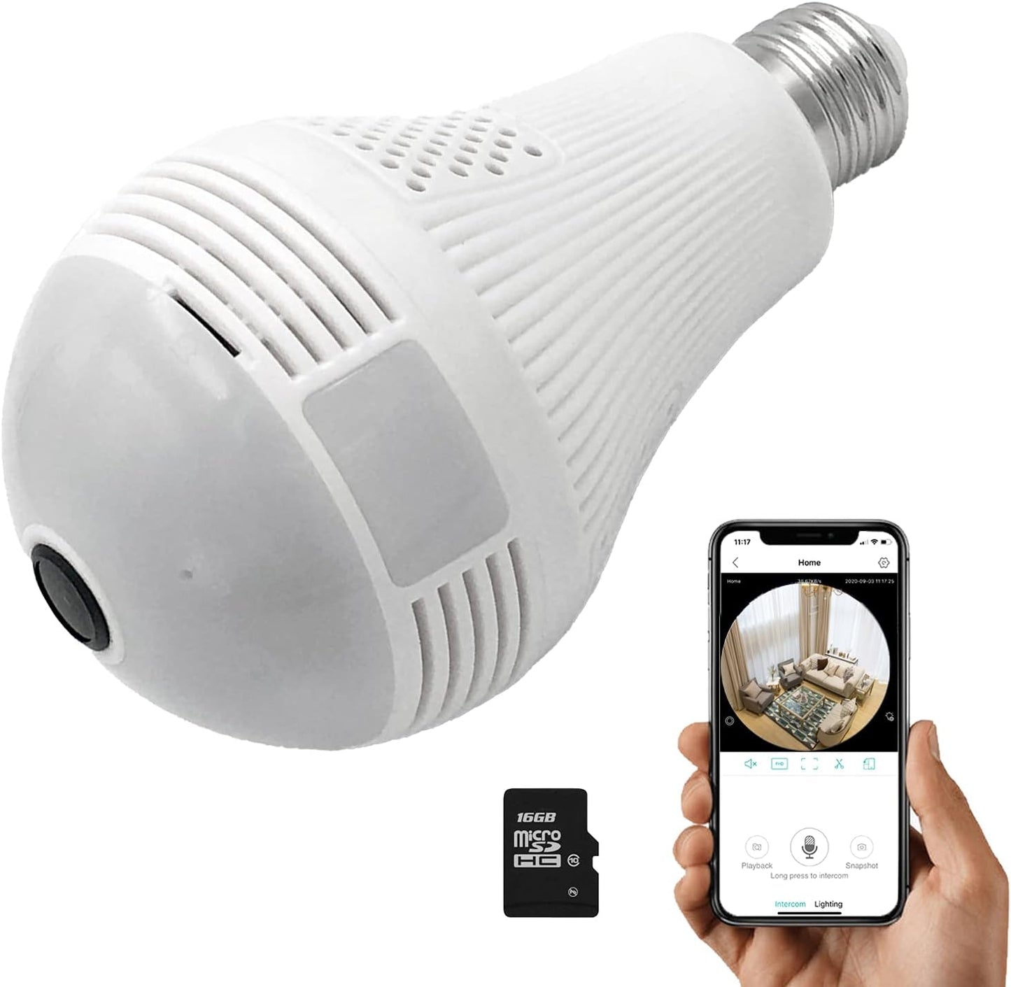 360° Panoramic 1080P WiFi Bulb Camera - Two-Way Audio & Night Vision