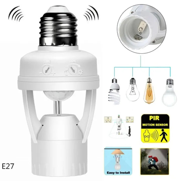 Smart Motion Sensor Light & E27 Bulb Holder – 360° Infrared Detection