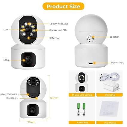 Wifi CCTV Camera Dual lens 2K HD – Smart PTZ Cam Home Security and Surveillance