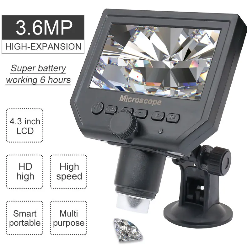 G600 1-600X Portable LCD Digital Microscope - Zoom & Adjustable Light