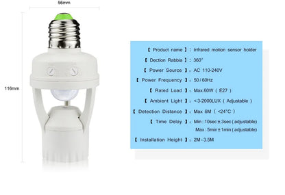 Smart Light Bulb Socket E27 Plug - 360° PIR Infrared Motion Sensor