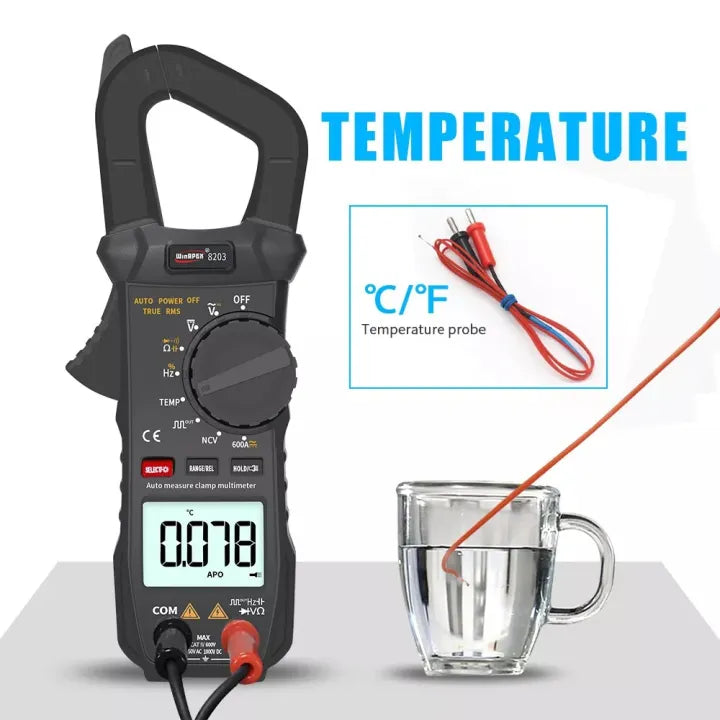 WinAPEX 8203 Mini Digital Clamp Meter - AC/DC Current Voltage, NCV, Temperature