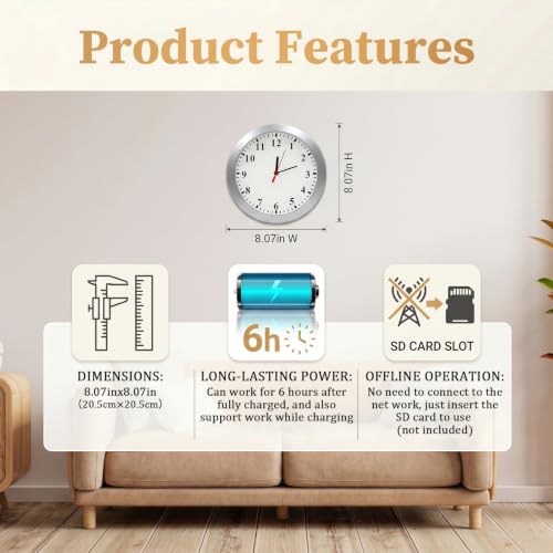 1080p nanny cam hidden spy camera wall clock clip and build detail | S