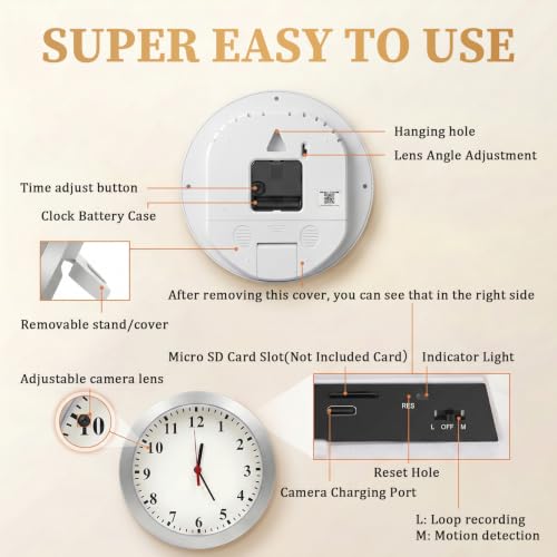1080p nanny cam hidden spy camera wall clock package contents view | S
