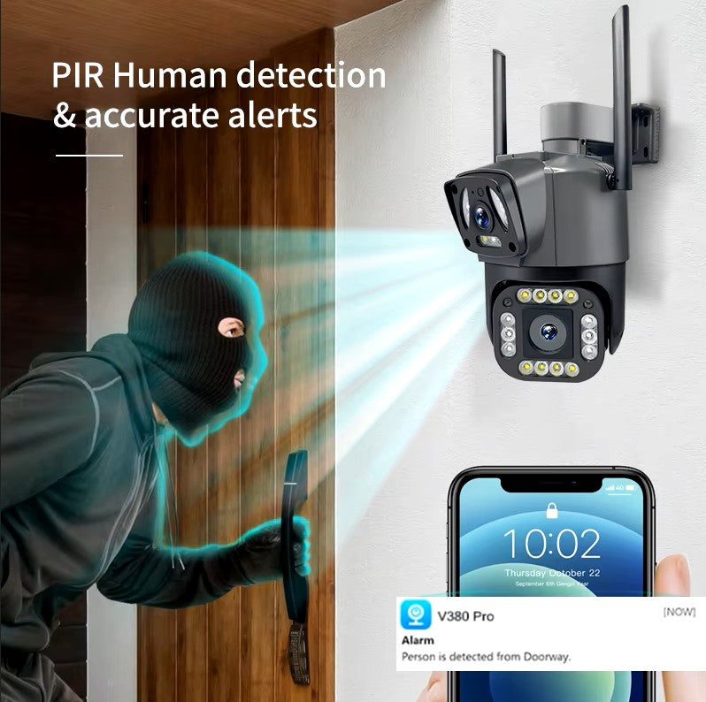 V380 PRO 4MP Dual Lens Outdoor Security Camera - 4G/WiFi, Two-Way Talk, IP66 - Pakistan