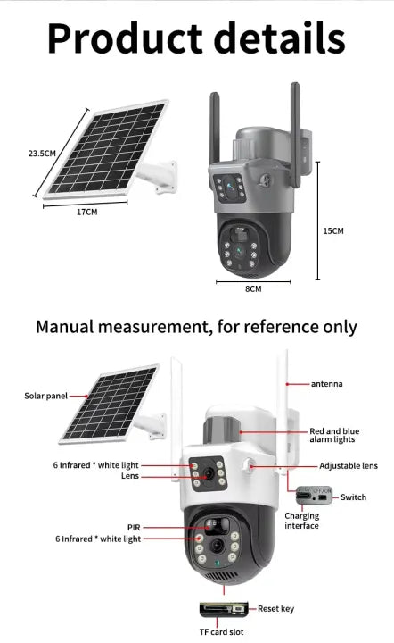 EseeCloud 4MP Dual Lens Outdoor PTZ Solar Camera - Two-Way Audio, Color Night Vision - Islamabad