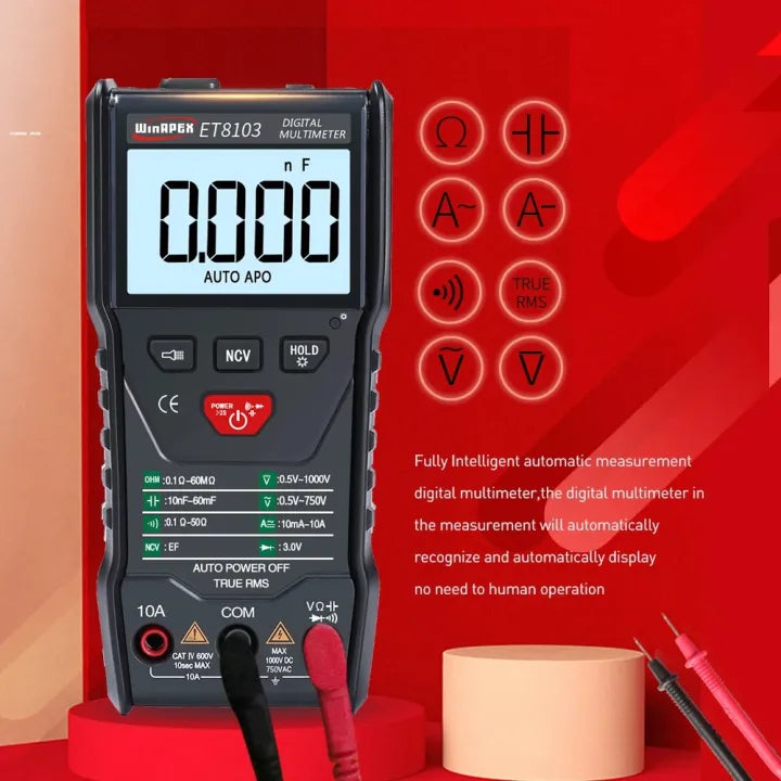 WinAPEX ET8103 Smart Digital Multimeter - Auto Range, AC/DC Voltage Current Resistance