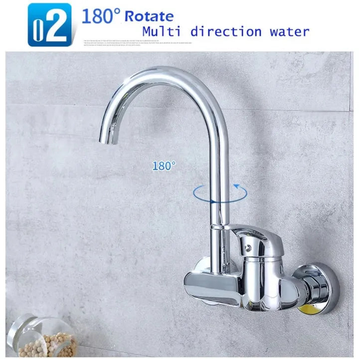 180° Rotating Wall Mounted Kitchen Faucet - Single Handle Chrome