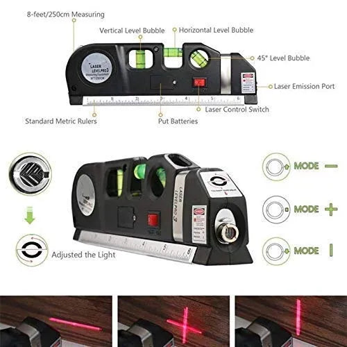 Multi-Purpose Laser Level with Measuring Tape & Bubbles