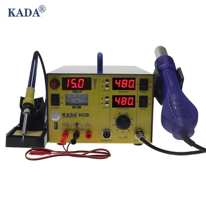 Kada 903D 3-in-1 SMD Soldering Station - Hot Air Gun, Soldering Iron, DC Power Supply