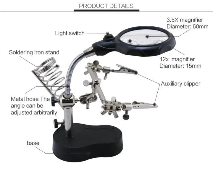 TE-001 Helping Hand Magnifier with LED Light & Soldering Stand