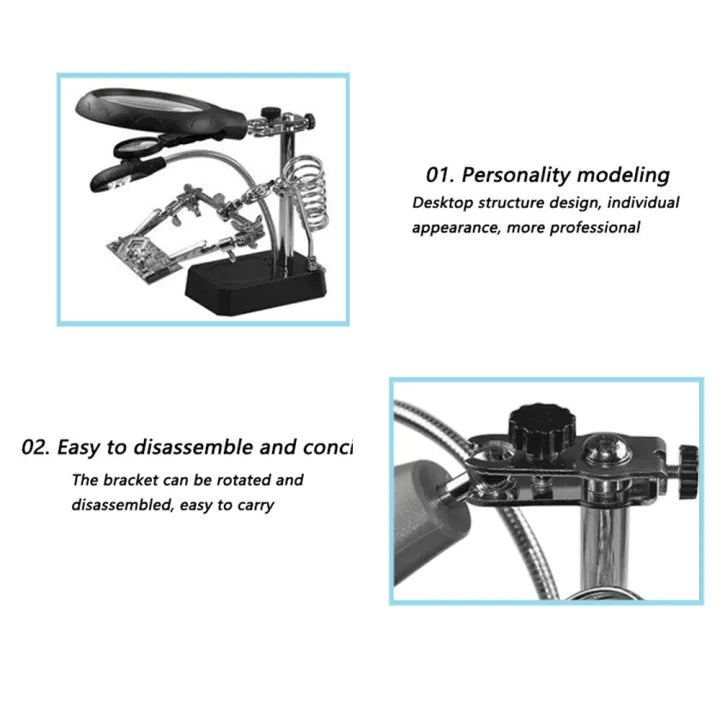 TE-800 Helping Hand Soldering Stand with Magnifying Glass & LED