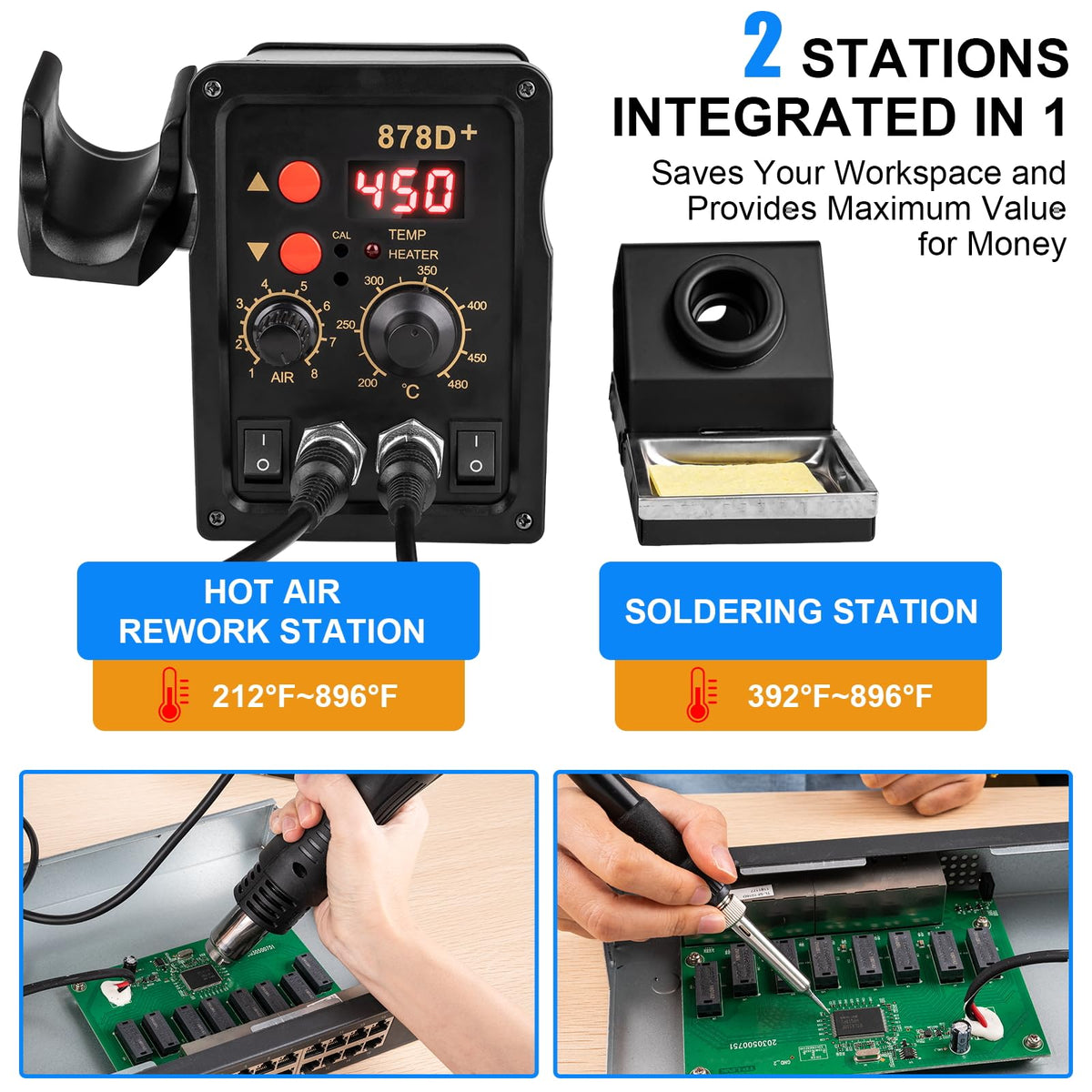 2-in-1 Micro Soldering Station with Hot Air Gun image 2