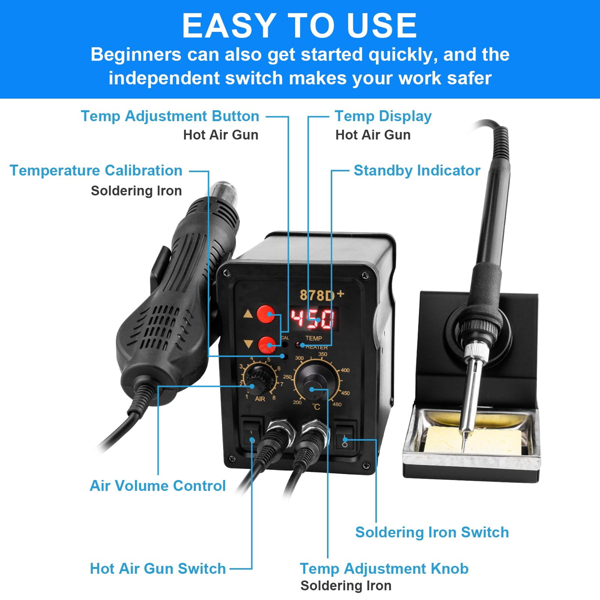 2-in-1 Micro Soldering Station with Hot Air Gun image 3