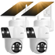 2 Pack 3MP Dual Lens Solar Security Cameras front angle | Smaronics