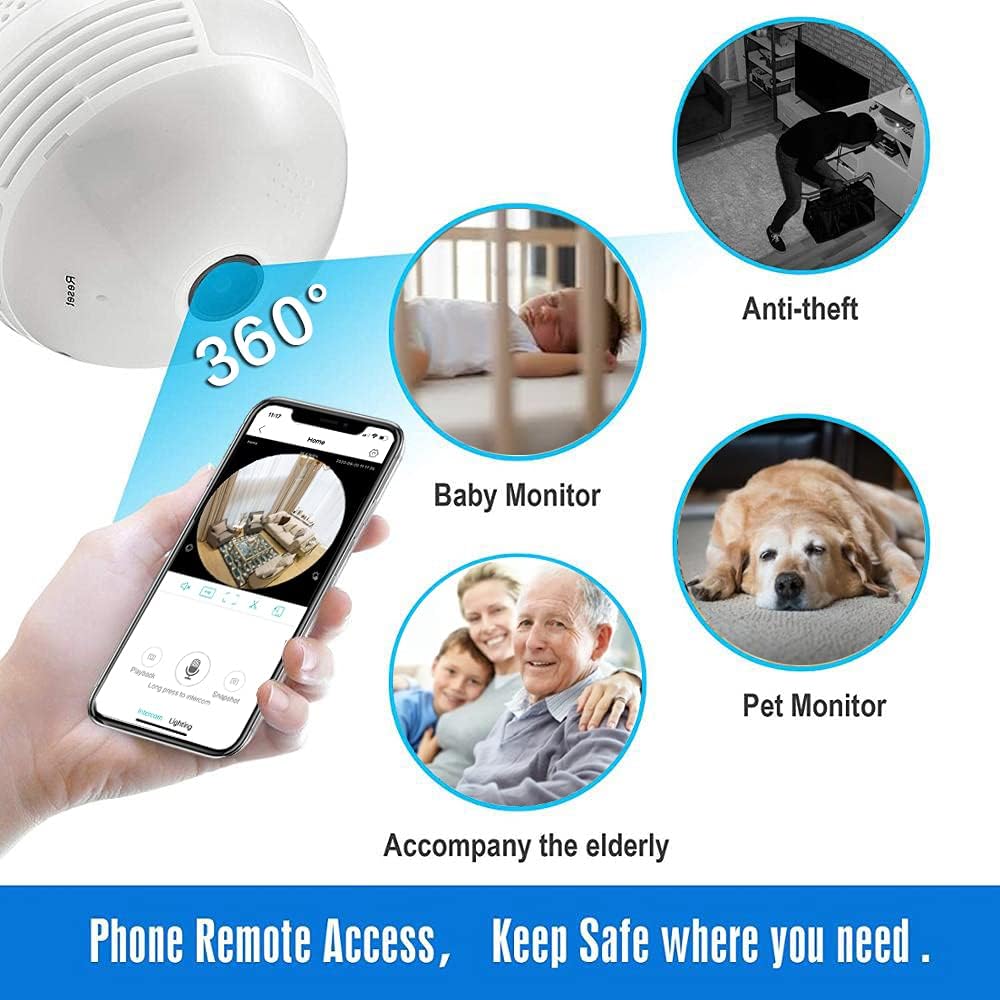 360° Panoramic 1080P WiFi Bulb Camera - Two-Way Audio & Night Vision
