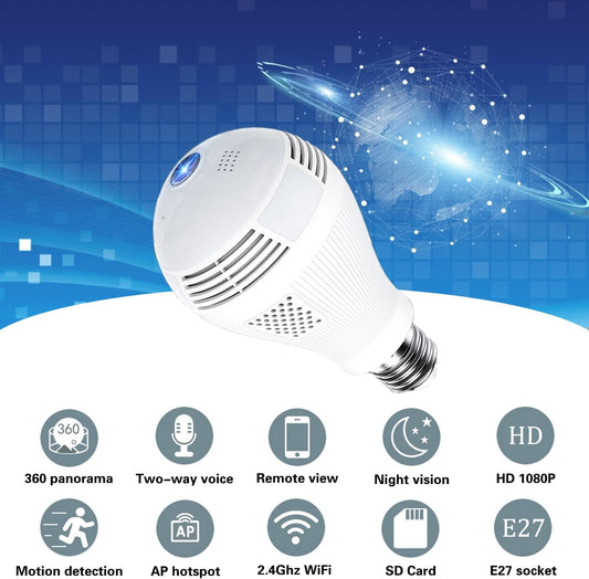 360° Panoramic 1080P WiFi Bulb Camera - Two-Way Audio & Night Vision