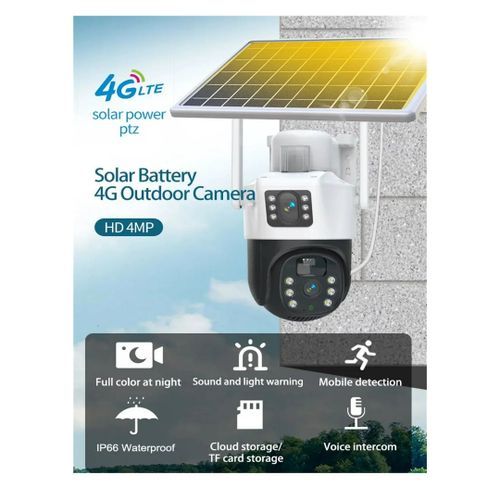 Solar Powered PTZ Camera - 4MP HD, Night Vision, Two-Way Audio