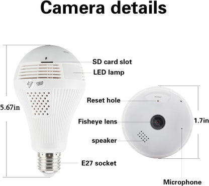 360° Panoramic 1080P WiFi Bulb Camera - Two-Way Audio & Night Vision