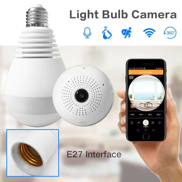 360° Panoramic 1080P WiFi Bulb Camera - Two-Way Audio & Night Vision