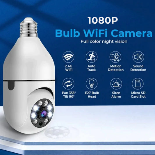 1080P Bulb WiFi Camera - Pan/Tilt, Auto Track, Night Vision