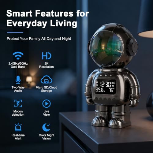 2K Clock Indoor Camera with 2-Way Audio & AI Motion Detection image 2