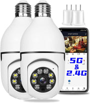 2pcs light bulb security camera 2 4ghz 5g wifi front angle product vie