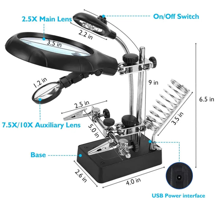 TE-800 Helping Hand Soldering Stand with Magnifying Glass & LED