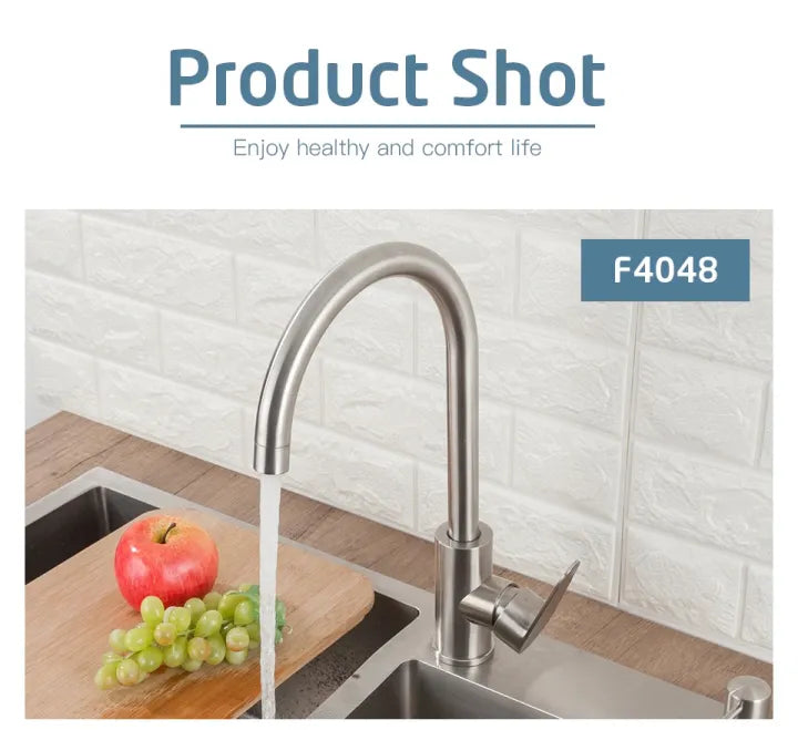 Modern Stainless Steel Kitchen Sink Faucet - Single Handle Swivel Spout