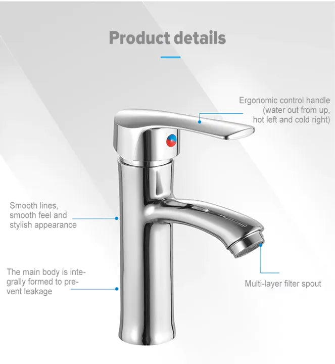 Modern Single Handle Bathroom Basin Mixer Tap - Chrome Finish