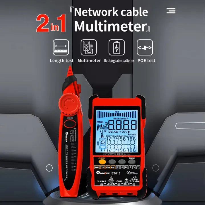 ET618 Network Cable Tester & Digital Multimeter 2-in-1