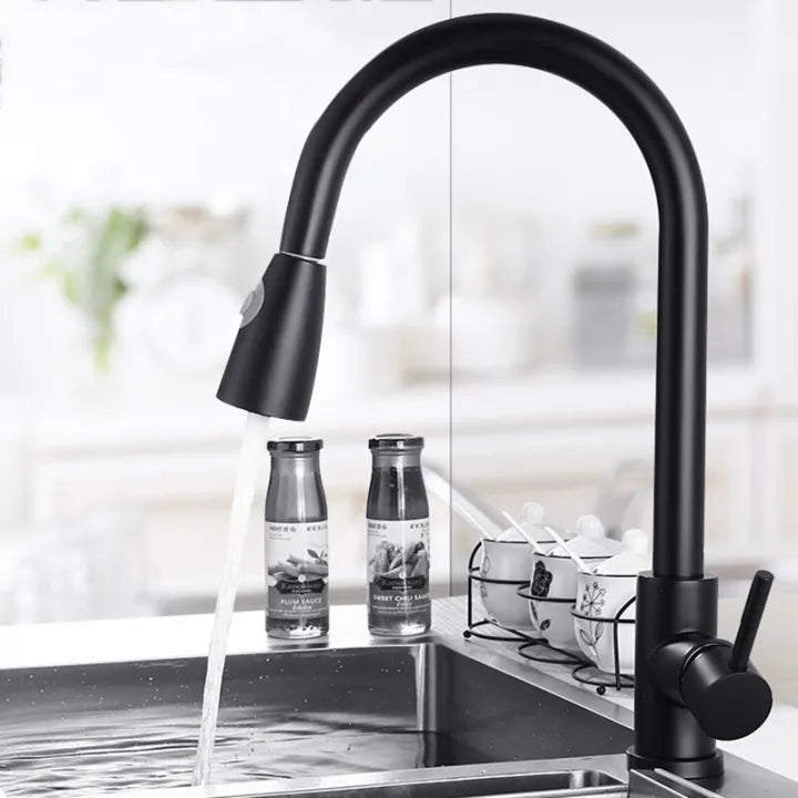 Sleek Black Pull Down Kitchen Faucet - 360° Rotating Spout, 3 Spray Modes