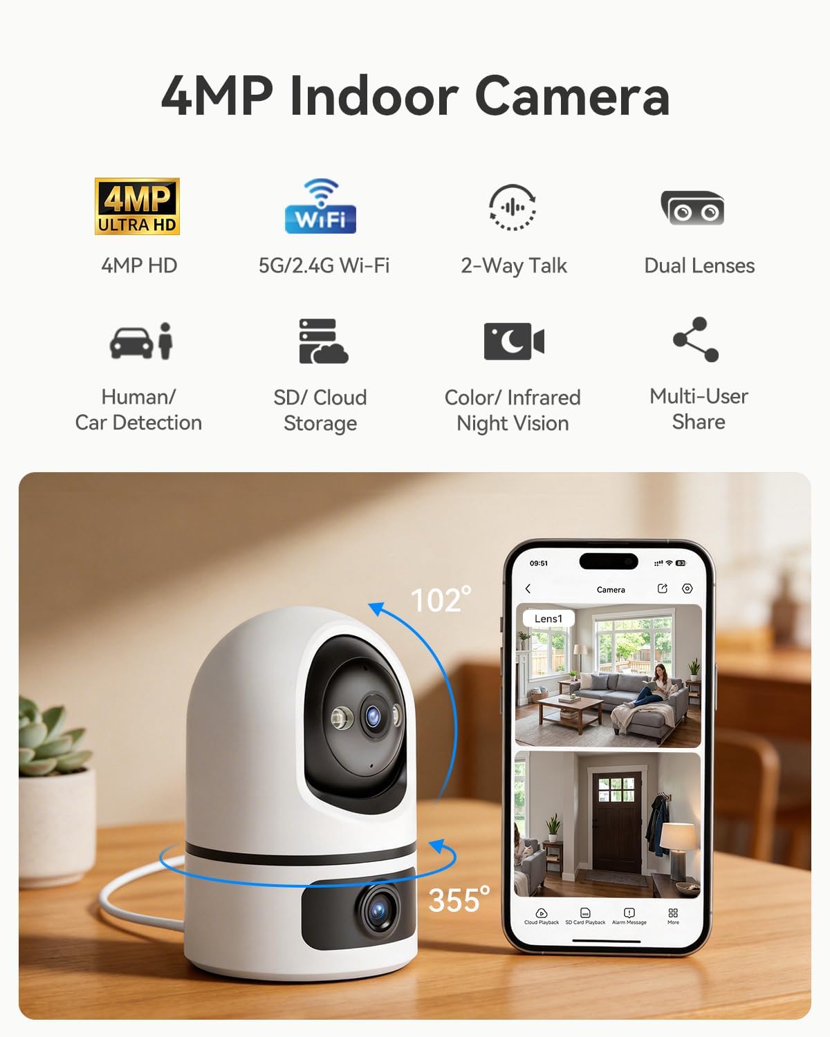 360 dual lens home security camera feature close up view | Smaronics
