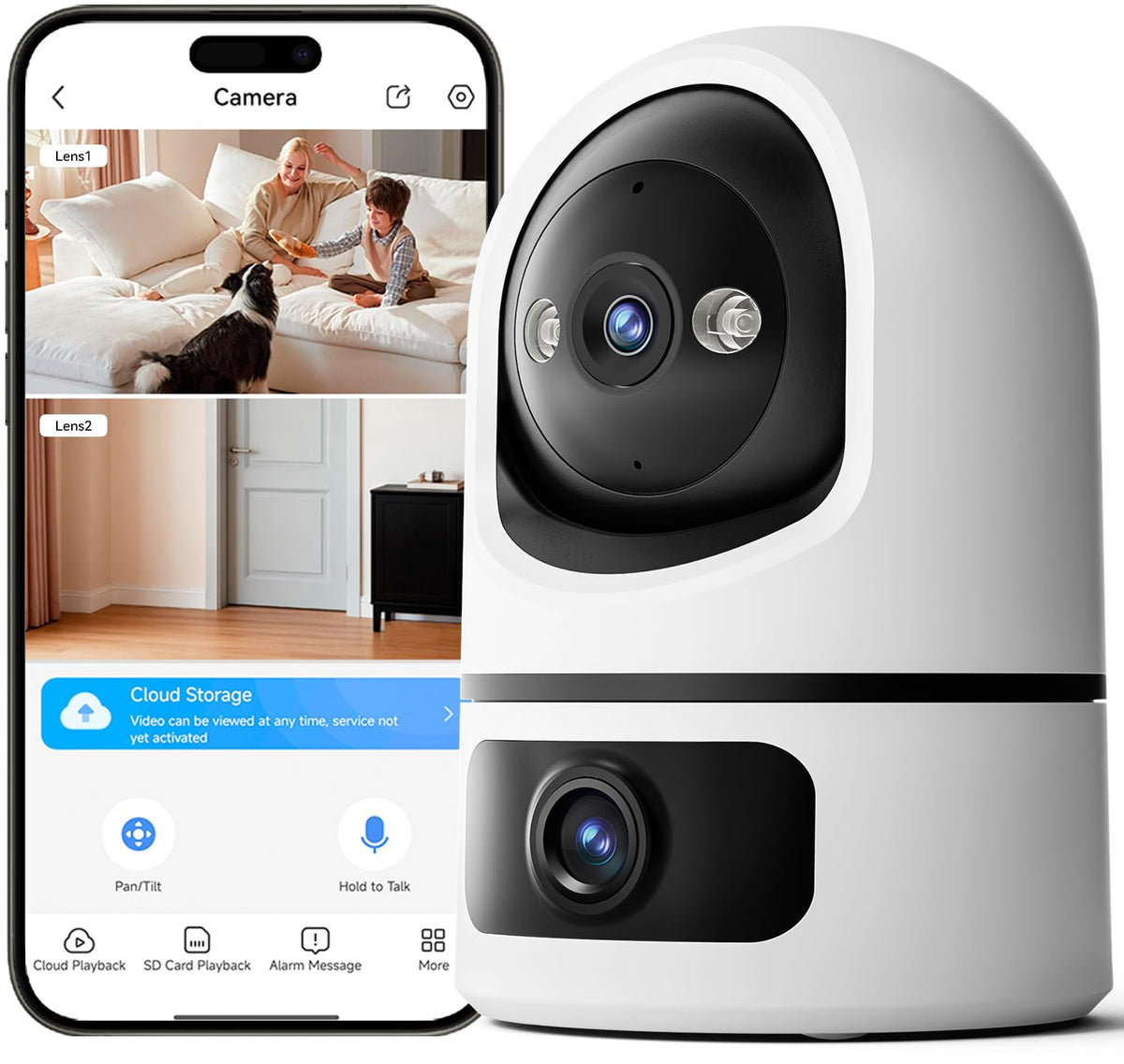 360 dual lens home security camera front angle product view | Smaronic