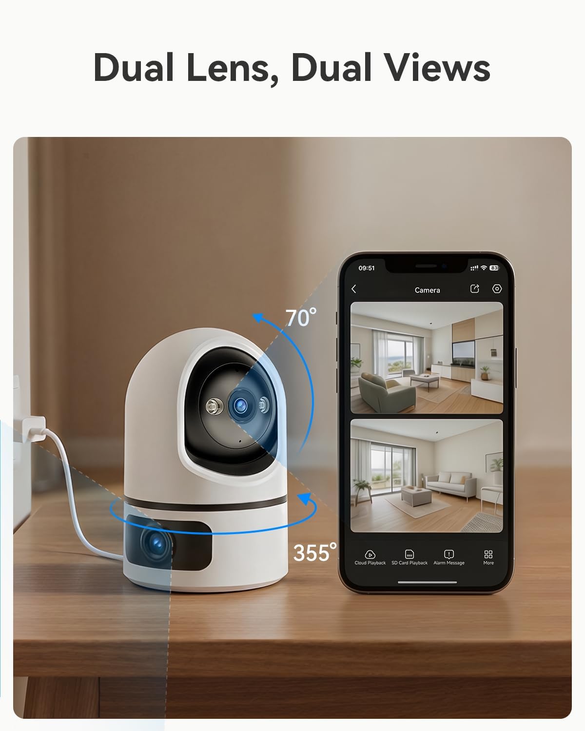 360 dual lens home security camera package contents view | Smaronics