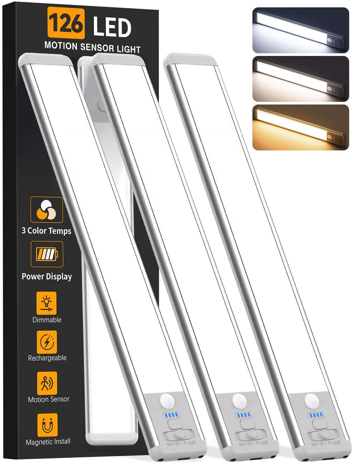 3Pack 10inch Motion Sensor Under Cabinet Lighting image 9