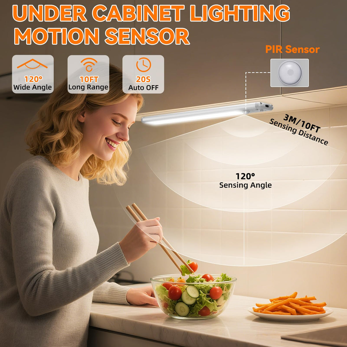 3pack 10inch motion sensor under cabinet lighting rear design product