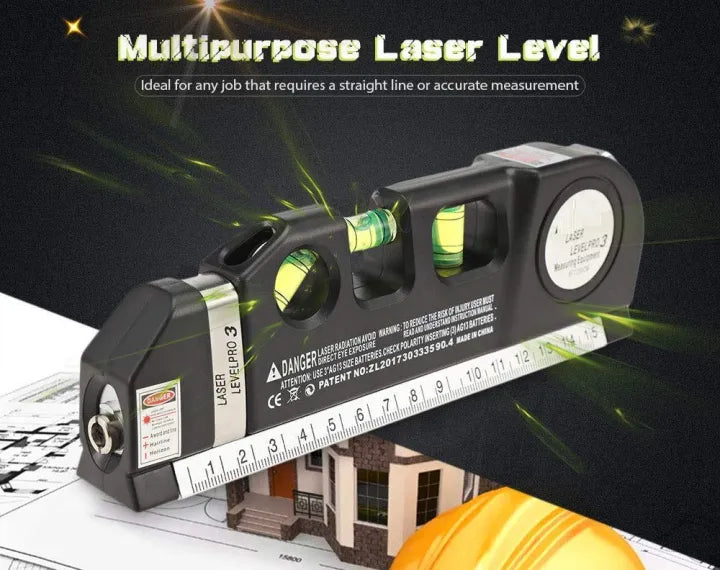 Multi-Purpose Laser Level with Measuring Tape & Bubbles