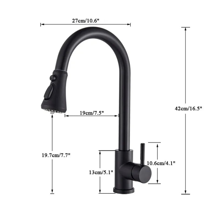 Sleek Black Pull Down Kitchen Faucet - 360° Rotating Spout, 3 Spray Modes