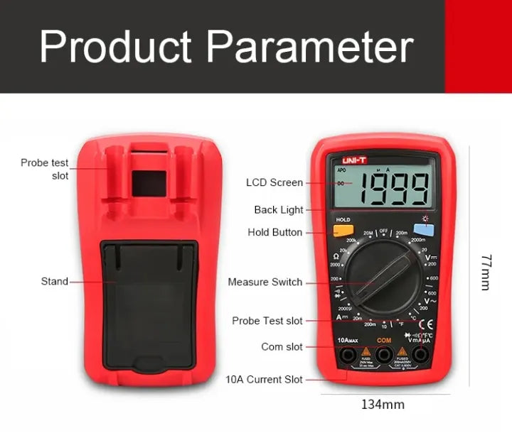 UNI-T UT33B+ Digital Multimeter - AC/DC Voltage Current Resistance Tester with Fuse Protection