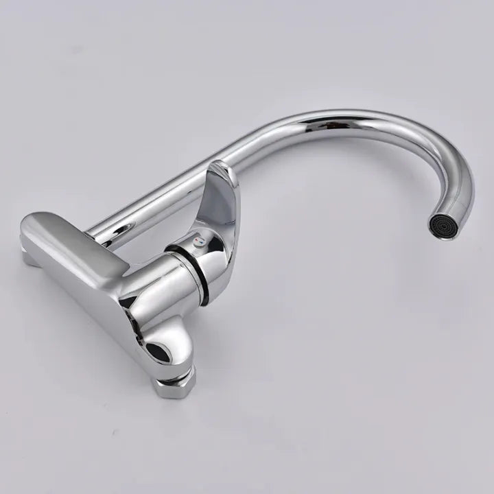 180° Rotating Wall Mounted Kitchen Faucet - Single Handle Chrome