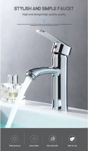 Modern Single Handle Bathroom Basin Mixer Tap - Chrome Finish