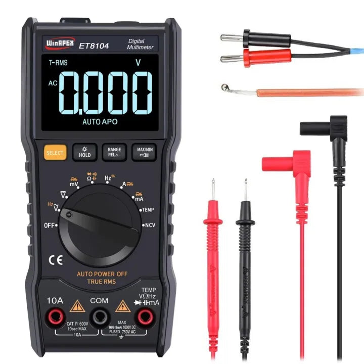 WinAPEX ET8104 Digital Multimeter - Auto Range, AC/DC Voltage Current Resistance Tester