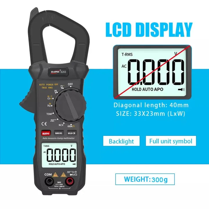 WinAPEX 8203 Mini Digital Clamp Meter - AC/DC Current Voltage, NCV, Temperature