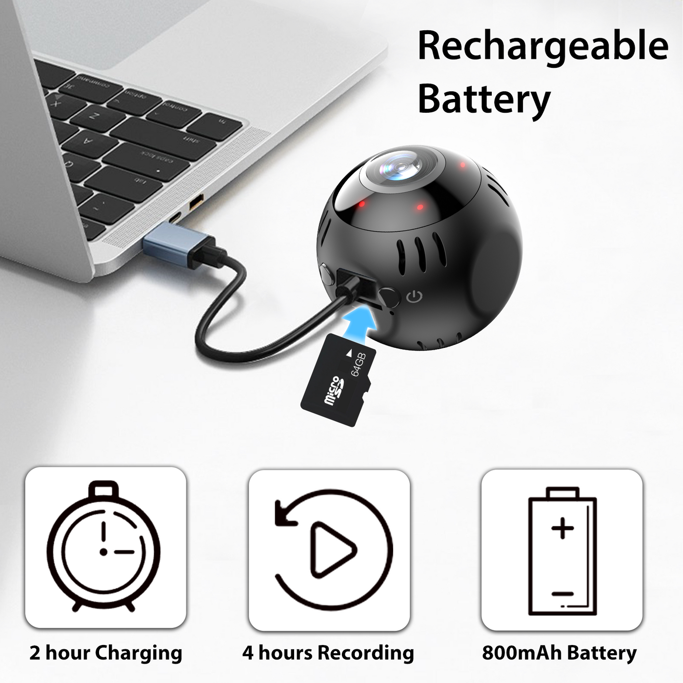 1080P Mini Wireless Camera – 180° Wide Angle, Night Vision, 800mAh