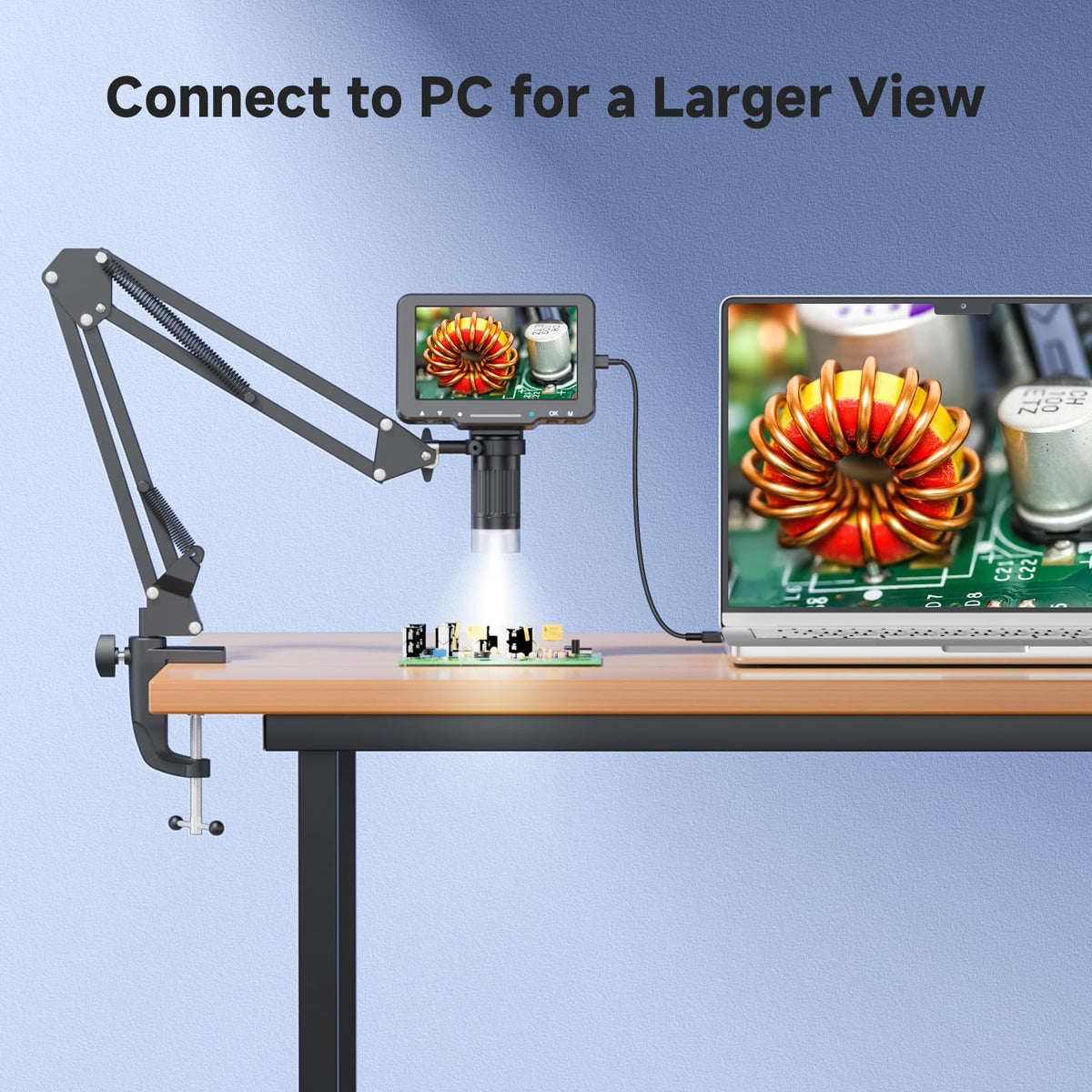 5" LCD Digital Soldering Microscope with C-Clamp