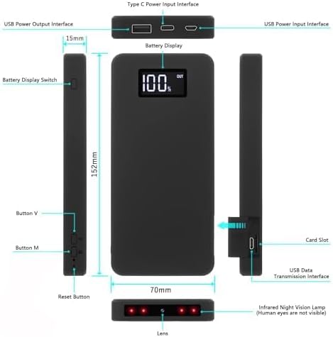 XISRU 64GB Power Bank Camera, USB Only, 32ft Night Vision